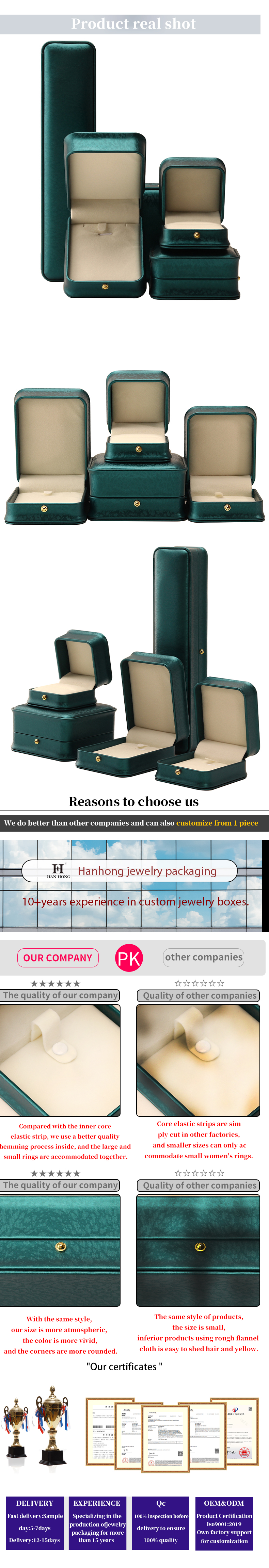 Custom Logo Necklace Ornaments Green Leather Jewelry Box for Hanhong 2023 Luxury Ring