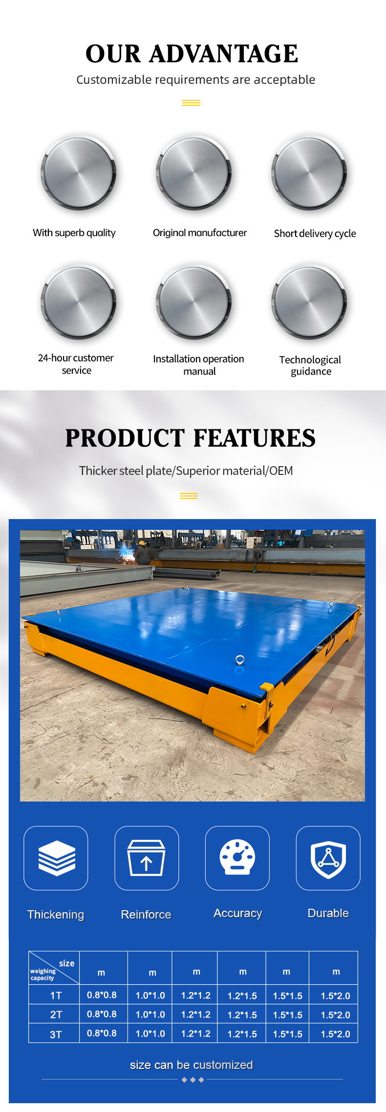 Truck Scale 1.5*1.5 m 3 Ton Platform Weighing Floor Scale with Load Cell Weighing Instrument and Battery Power Supply