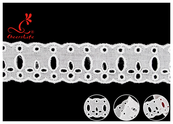 Original Cotton Lace Fabric Trim With Double Scalloped Edge Via SGS