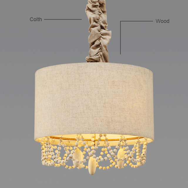 Wood sphere pendant light with Frabic Lampshade (WH-CI-41)