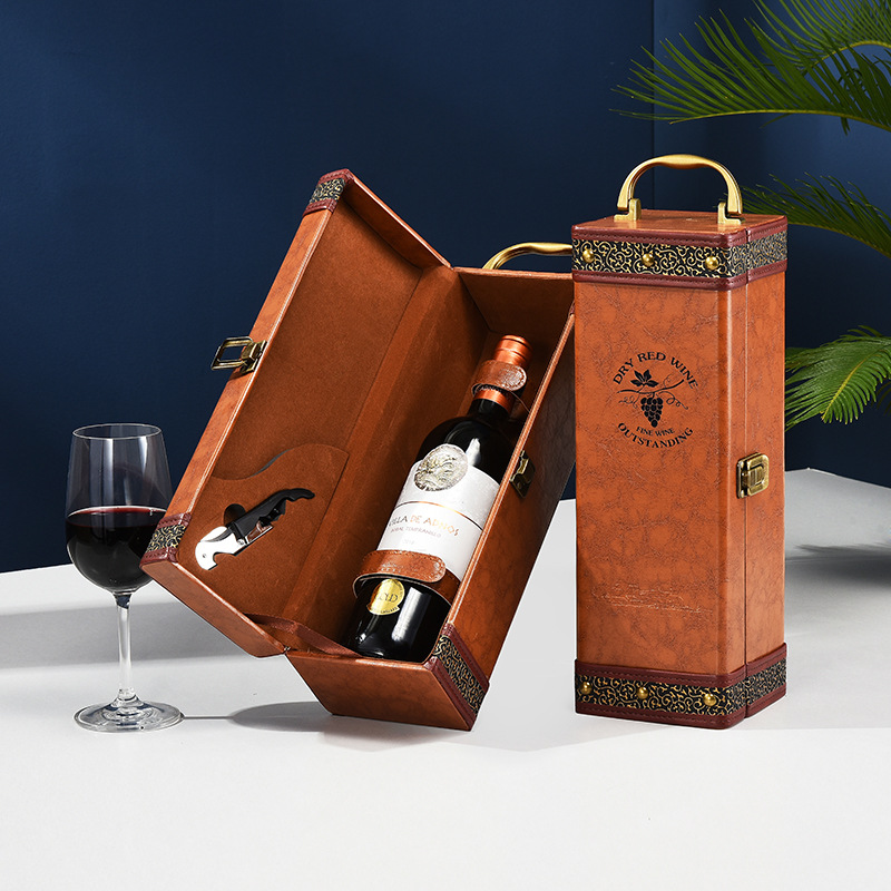 Waterproof Practical Leather Wine Gift Box , Thickened Single Wooden Wine Box