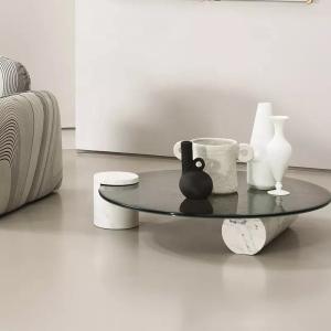 China 8mm Tempered Glass Coffee Side Tables Stainless Steel Living Room Art Furniture wholesale