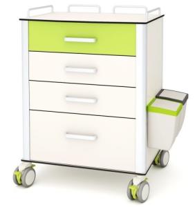 China Medication Brakeable HPL 4 Drawers Lockable Medical Trolley wholesale