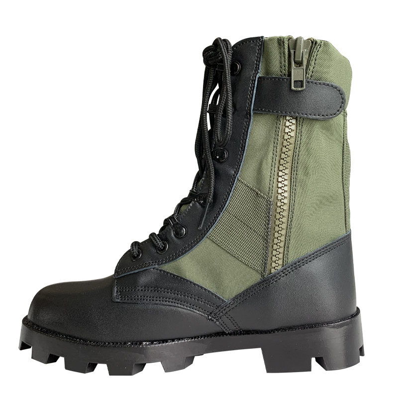 Mesh Lined Men's Black Leather Durable Canvas Boots for Outdoor Camping and Hiking