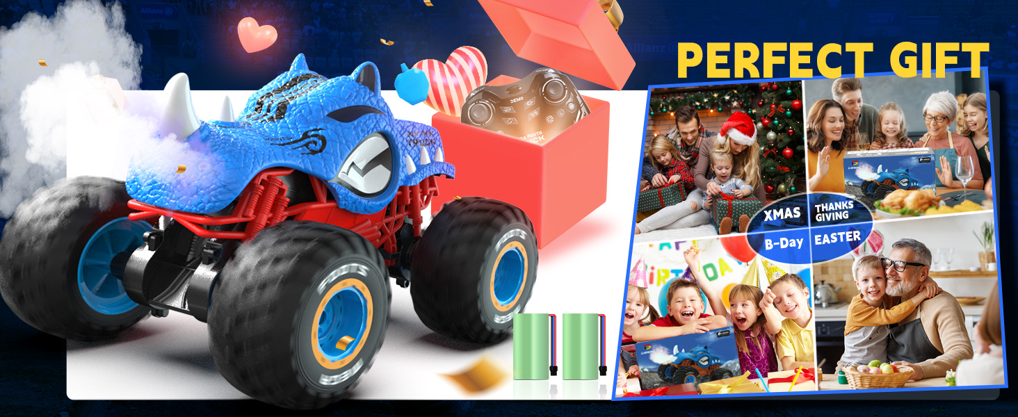 2.4G RC Car High Speed Stunt Monster Truck for Boys 1 16 Spray Water Mist 4WD RC Toys