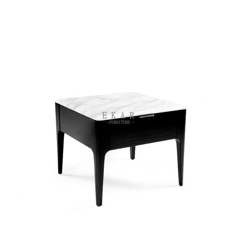 Living Room Elegant Corner Marble End Table With Drawer
