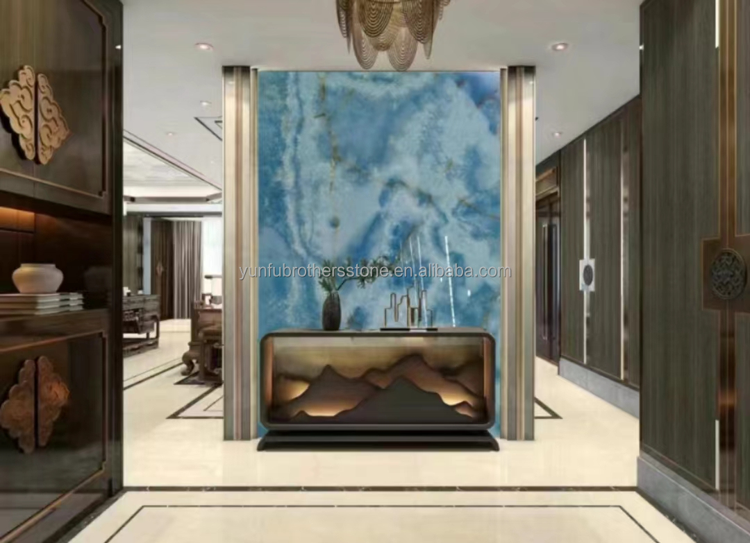 Natural Translucent Onyx Slab Modern Blue Onyx Marble Stone for Bathroom Wall and Floor