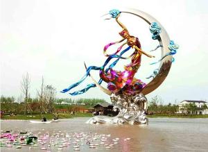 China Public Art Large Outdoor Garden Statues Stainless Steel Flying Fairy Painted wholesale