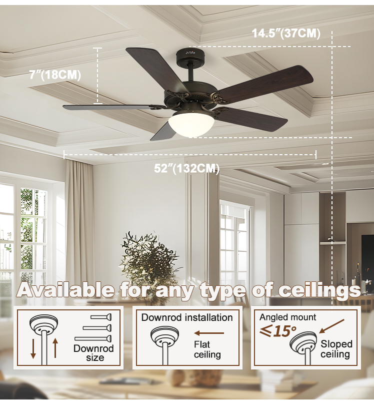 Wall Control 52 inches MDF 5 Blade LED Ceiling Fan with Dimmable Light Classic Design