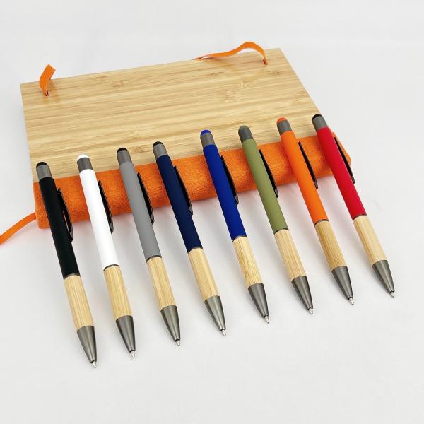 Creative Bamboo Grip School Plastic Ballpoint Pen Soft Rubber Touch Screen Top