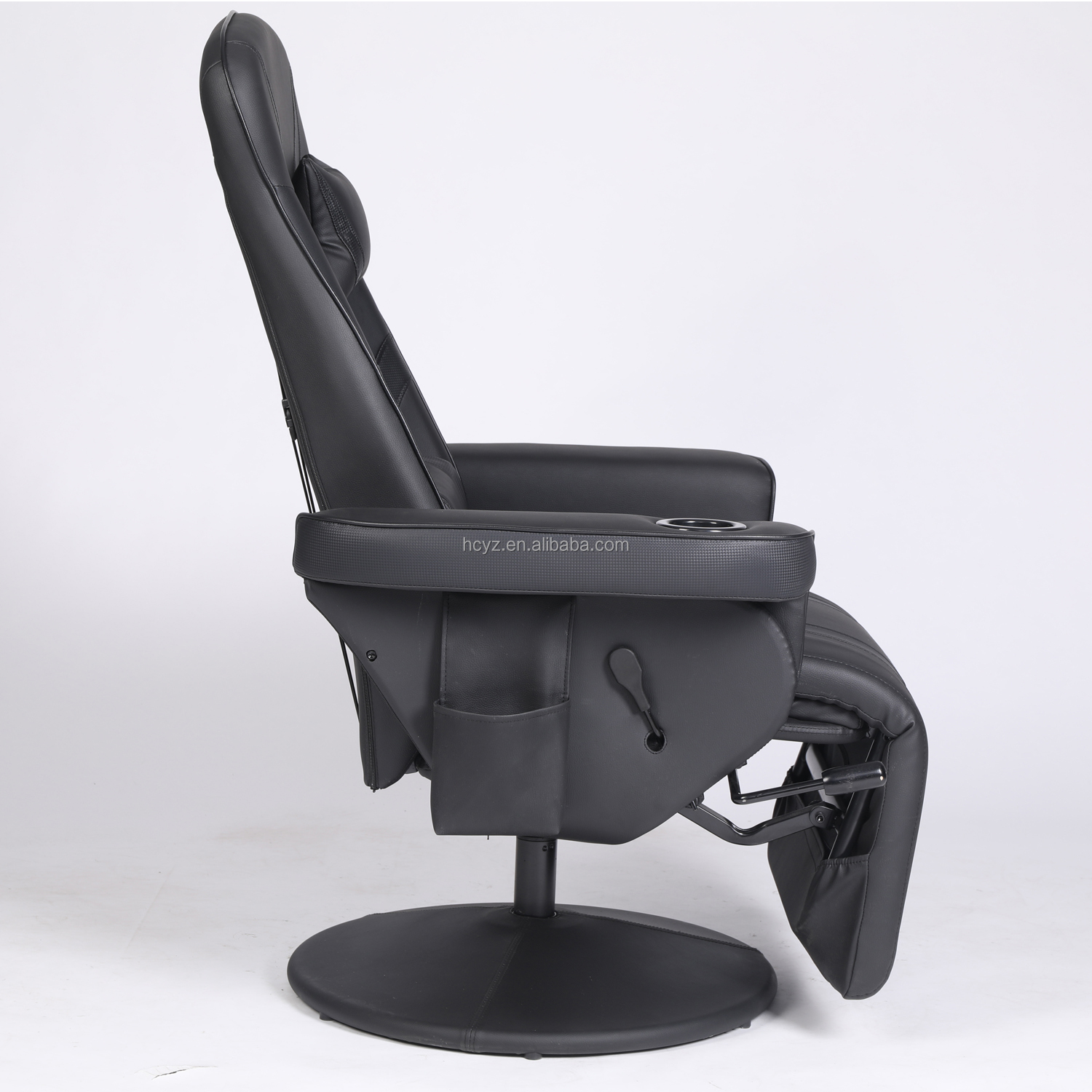Black Racing Style Luxury Gaming Chair with Cup Holder and Footrest