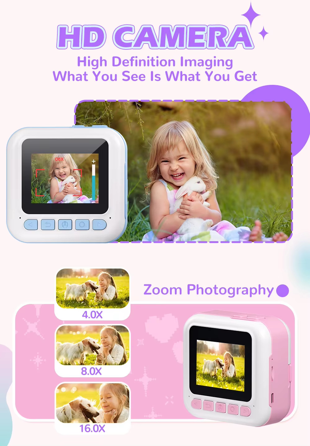 Kids' DIY HD Digital Camera 1080P 48MP Instant Thermal Print Photo Label