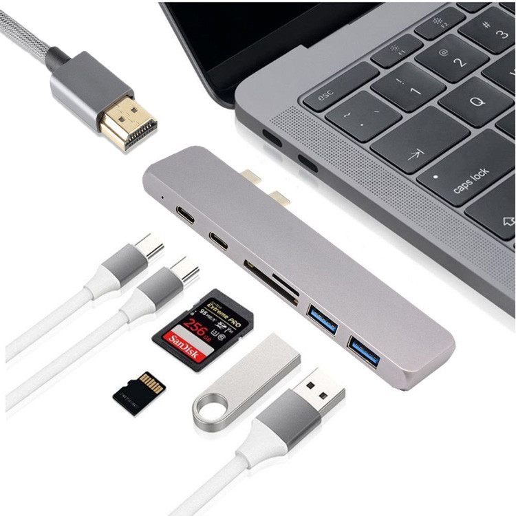Dual USB-C Card Reader/ Hub EXCLUSIVELY for Apple Macbook Pro 2016 - 40GB/S Thunderbolt 3 (TB3) port