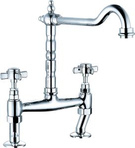 China Luxury Kitchen Mixer Taps Faucets Chrome Finish With Double Handles wholesale