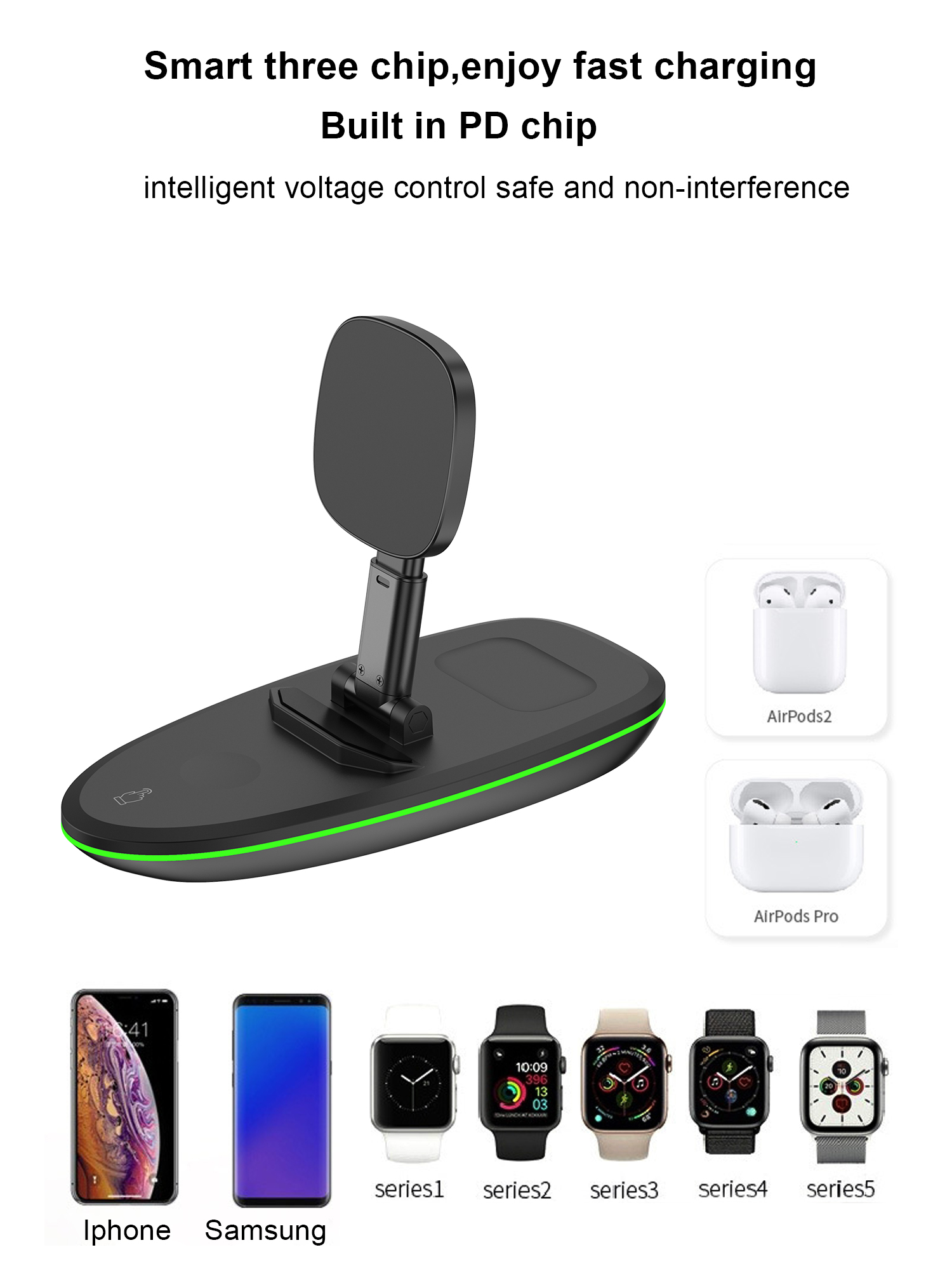 Portable 15W Wireless Charger Station Fast Magnetic Charging For IPhone Multifunction