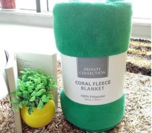 China Green Color Luxury Coral Thick Fleece Blanket Soft Touch For Travel / Home wholesale