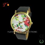 Vogue and classic design colorful leather band for women with flower rose dial