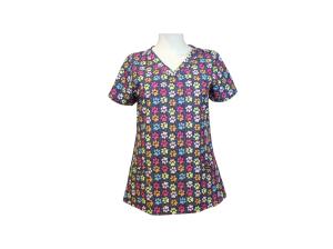 China 150G Short Sleeve Scrub Top Printed Women Polyester 93% Spandex 7% wholesale