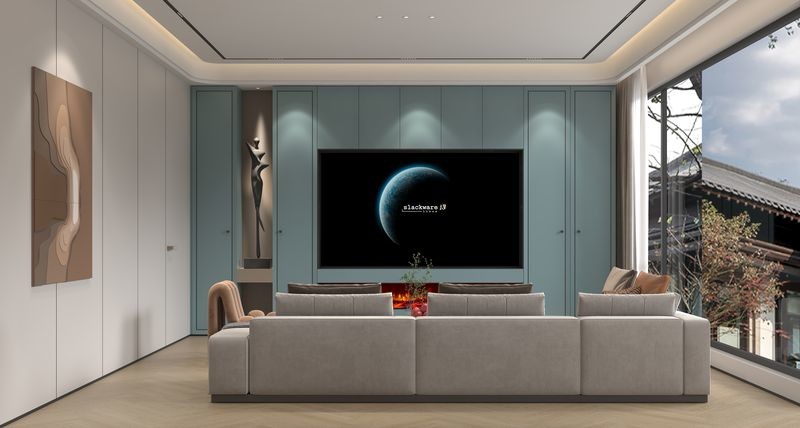 Fadior Soft Blue Stainless Steel TV Storage Cabinet With Seamless Integration