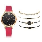 3ATM Ladies Watch Gift Set 34mm Black Women Leather Strap Watch
