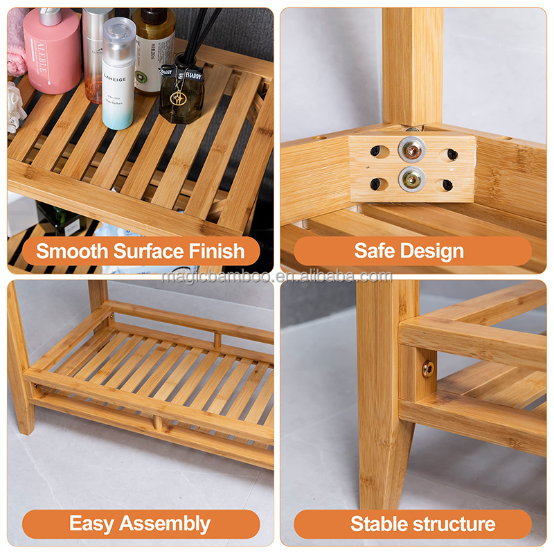 Transform Your Shower Experience with this Bamboo Shower Bench Stool and Storage Shelf