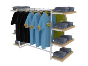 China Wooden Steel Clothing Display Racks Industrial Clothing Rack 1600*90081350mm wholesale