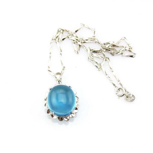 Sterling Silver Oval Blue Topaz Cubic Zirconia Pendant Necklace Silver Chain(P20)