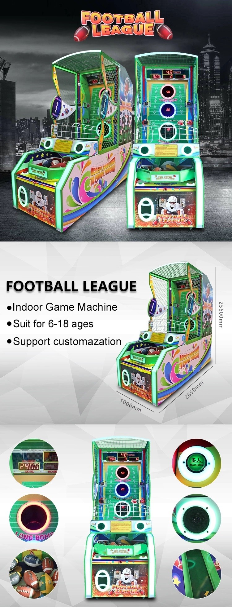 Wood + Metal Redemption Arcade Machines , League Ticket Attractive Football Game Machine
