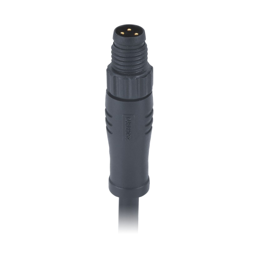 Plastic Screws 3 Pin M8 Circular Connector Molded 0.5m Pvc 3x24awg Unshielded Black Cable