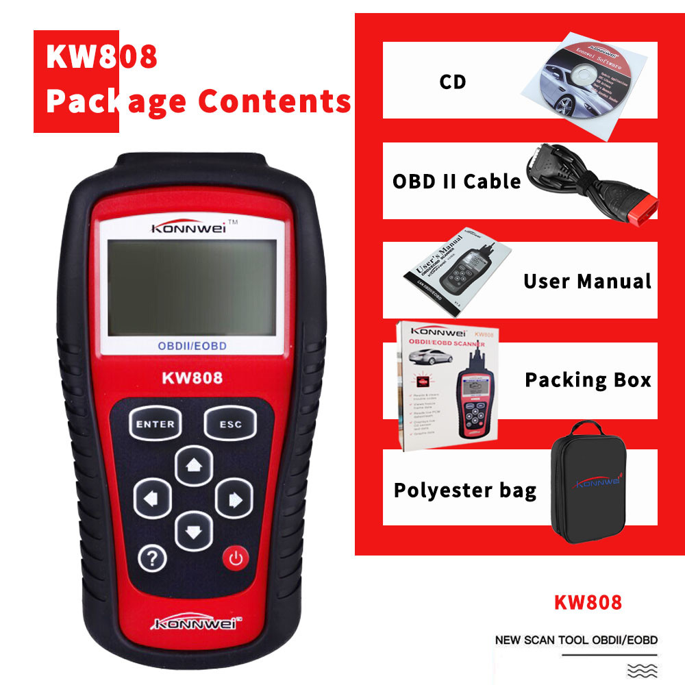 Obd II Obd Connector Launch Car Code Reader KONNWEI KW808 For 12V OBD2 Cars