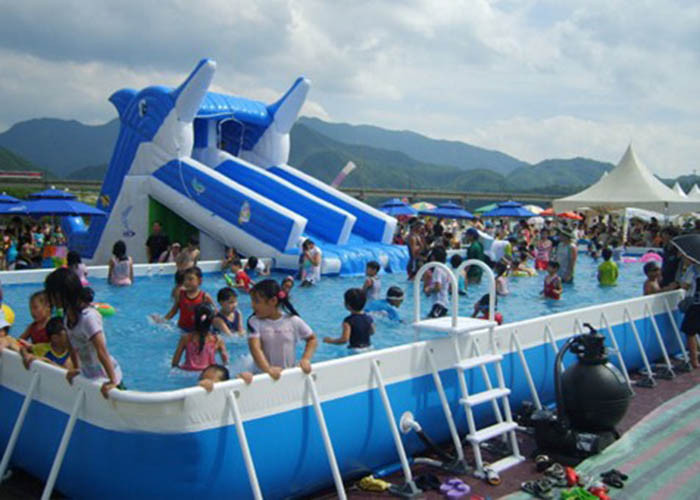 Giant Metal Frame Pool , Above Ground Pool Water Slide For Amusement Park