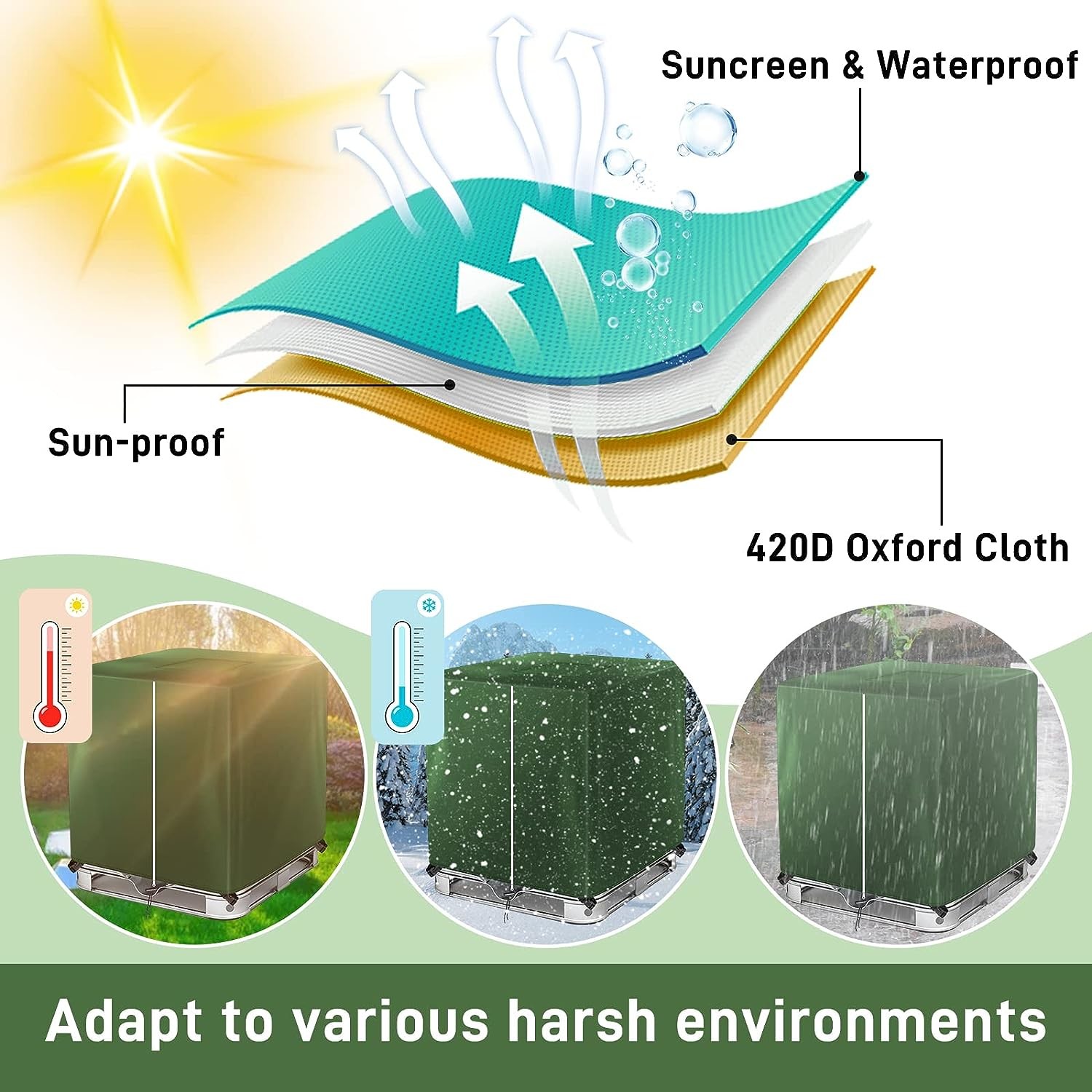 IBC Tote Cover for 1000L Outdoor 275 Gallon Rain Barrel UV Resistant Waterproof Outdoor IBC Covers - Grey GREEN