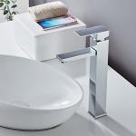 Brass Single Hole Vessel Sink Faucet Square Handle In Chrome