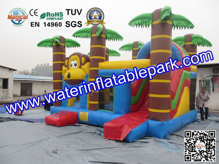 Trees Themed Inflatable Bouncy Castle With Slide / Monkey Moonwalk Moon Bounce Rental