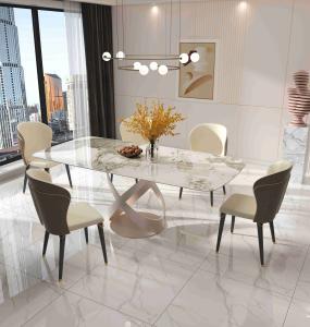 China Luxury Contemporary Dining Table Chair Sets With X Stainless Teel Base wholesale