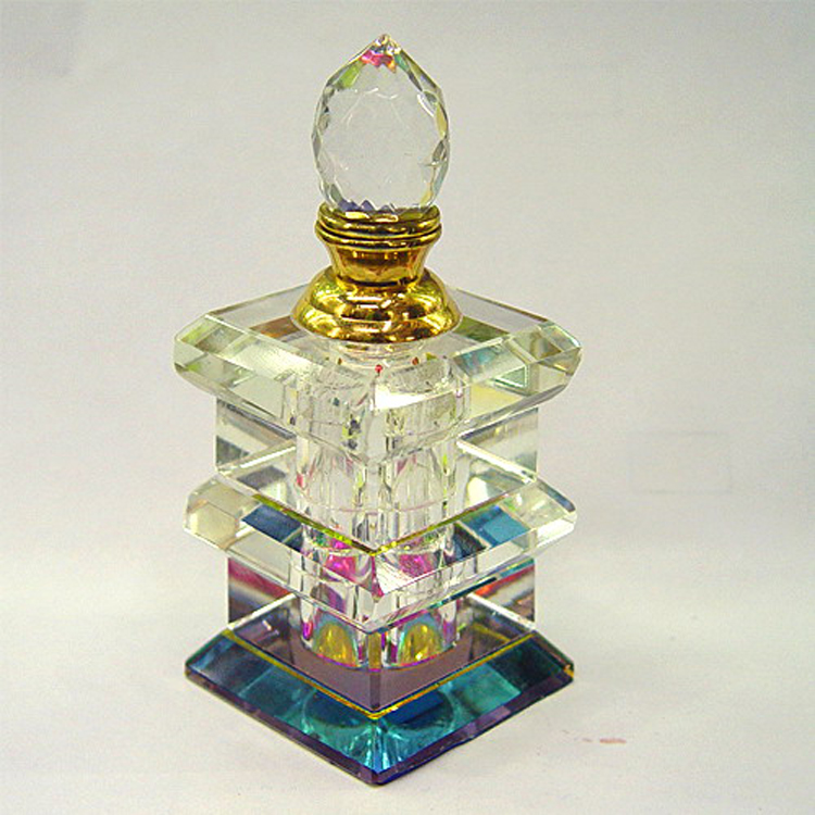 Special Shape Crystal Perfume Empty Glass Bottle Green And Blue Mactch Black Cap