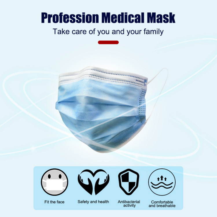 3 Layers Dispsoable Medical Mask Ear Loop Protective Face Masks Anti Pollution