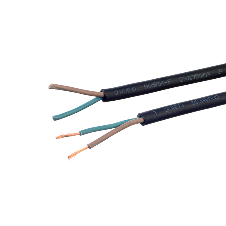 Insulated VDE Standard H05 Rr Cable Rubber 2x0.75 Copper Cable for Household Appliance and Outdoor Temperature Range -5C To 70C