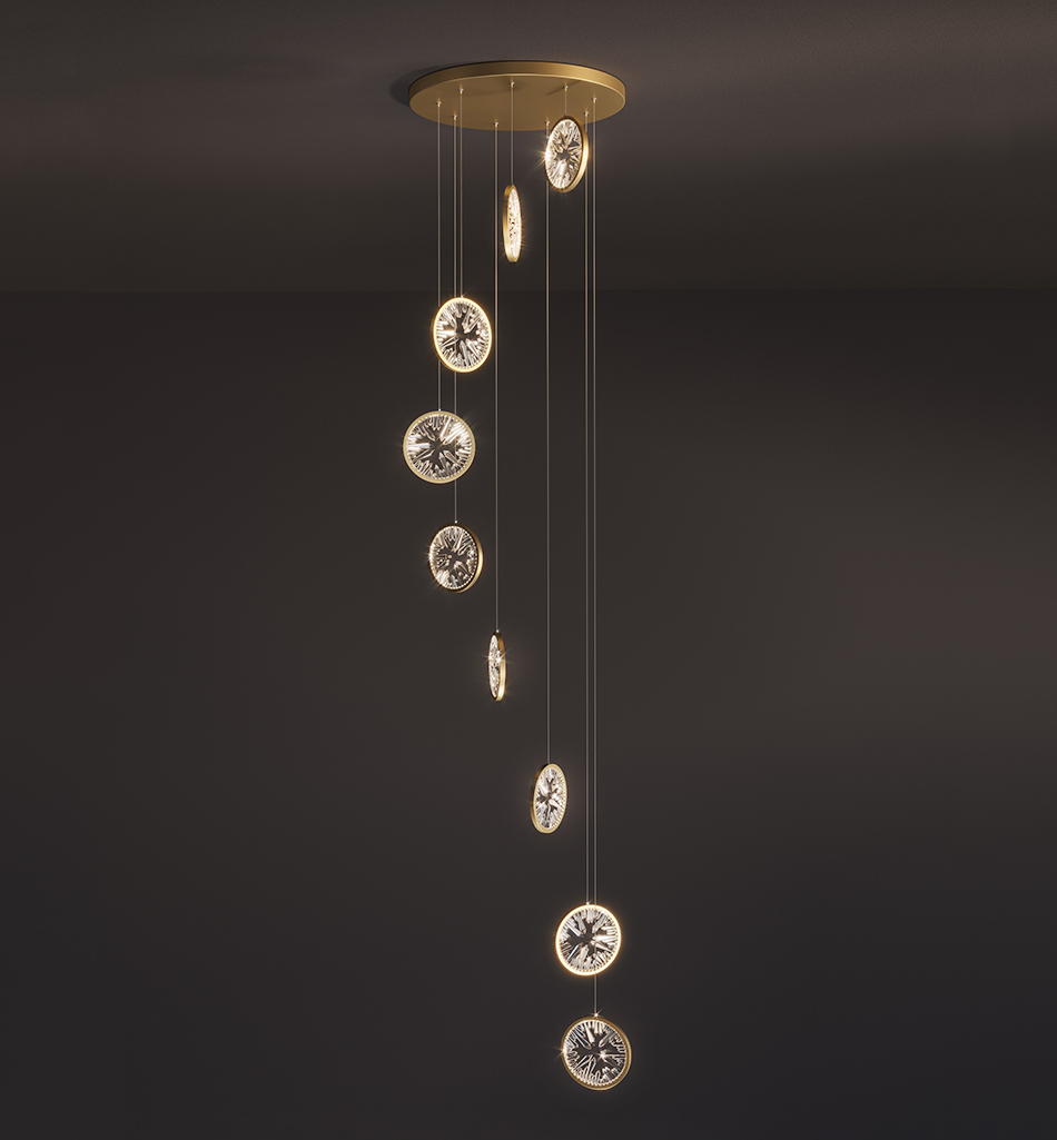 Luxury Crystal Chandelier For Staircase Gold Black Home drop light circle led light lamp(WH-NC-66)