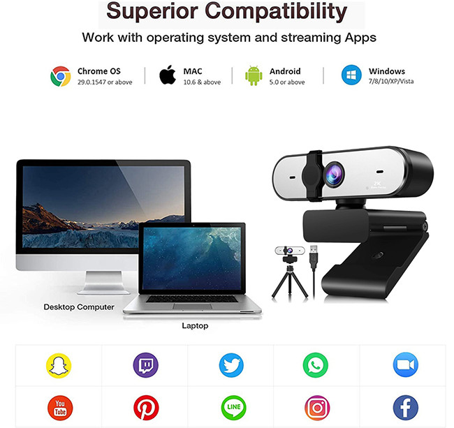 2K Autofocus Full HD Webcam 1080P 60FPS USB PC Webcam With Dual Microphone