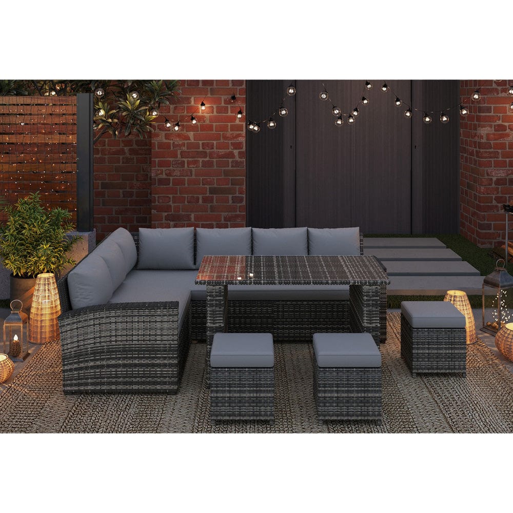 AJUNION 9 Piece Rattan Garden Dining Set Wicker Rattan Outdoor Furniture Outdoor Sofa Set