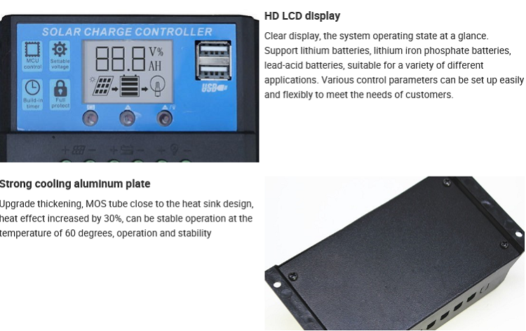 Auto PWM Solar Panel Controller 12v 24v 10a 20a 30Amp With LCD Display Dual USB