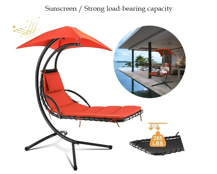 Upgrade Your Patio Modern Metal Stand Hammock Swing Chair with Cushion and Sun Canopy