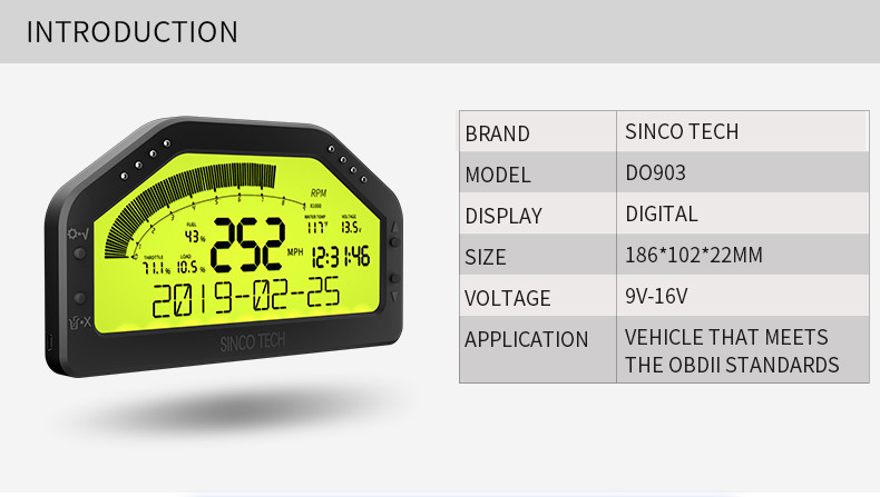 DO903 Race Car Dashboard 6.5" Digital LCD Display Combination Dashboard
