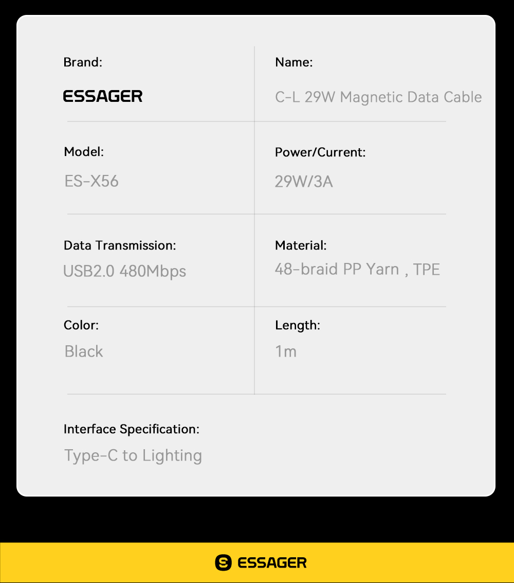 PD 29W C To L Magnetic Absorption Charging Cable IP USB Cable ES-X56 Series