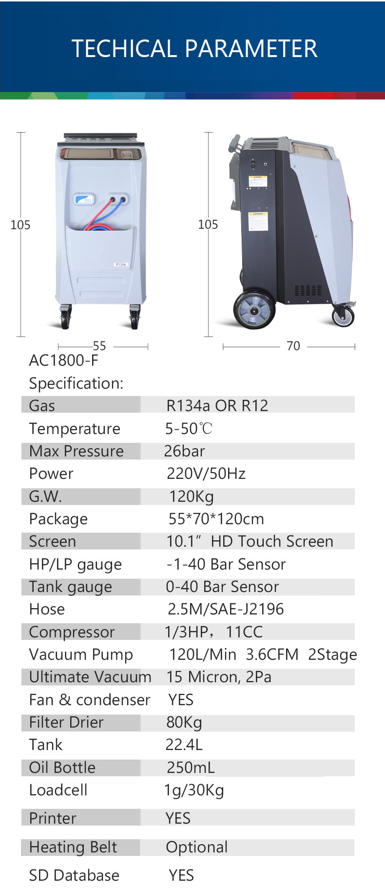 Car A/C R134A Recovery Machine for Refrigerant Recharge Recyle And Flush