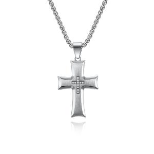 China Simple Style Satin Stainless Steel Cross Pendant Necklace with Cross Shape Diamond Metal Prayer Choker for Men wholesale