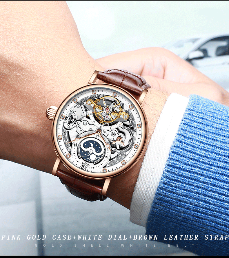 KINYUED Tourbillon mechanical movement waterproof wrist watches one year warranty