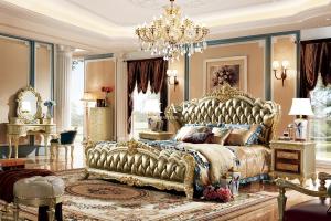 China Upholstered Leather Luxury Wood Carving Super King Size Bed wholesale