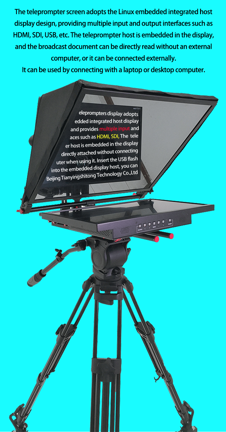 21 Inch Single Screen Studio Teleprompter with Tempered Beam Splitter Glass and Font